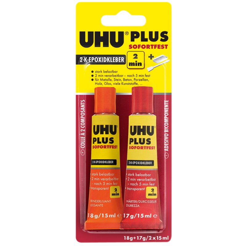 UHU 2-componenten lijm PLUS direct hard, transparant, 35 g tube